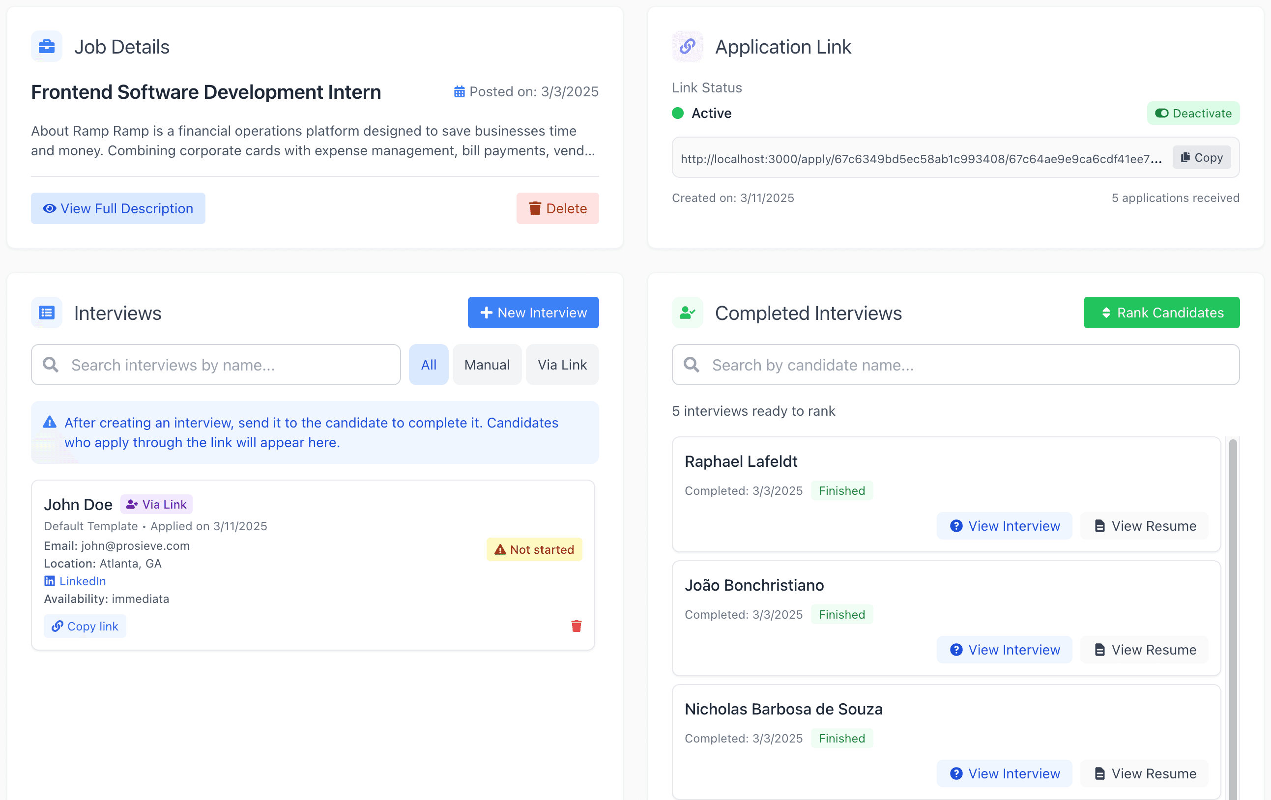 Dashboard showing candidate pipeline